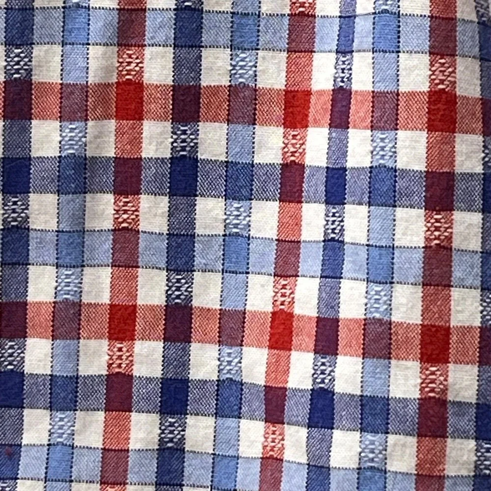 Banana Republic Men's M Camden Fit‎ Shirt Red/Blue Gingham Textured Oxford EUC